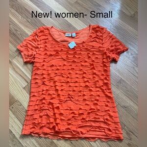 Cato Women's Bright Orange Layered Ruffle Short Sleeve Top